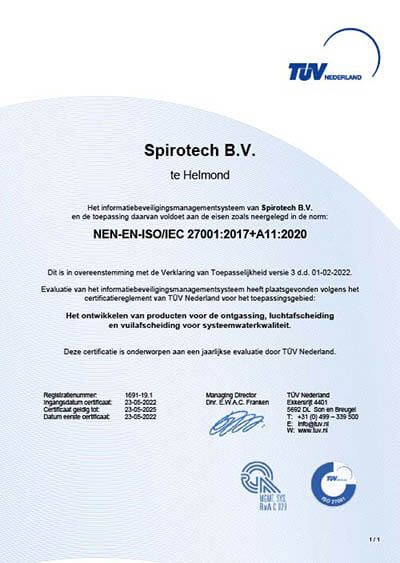 TUV Certificat ISO 27001 - Spirotech